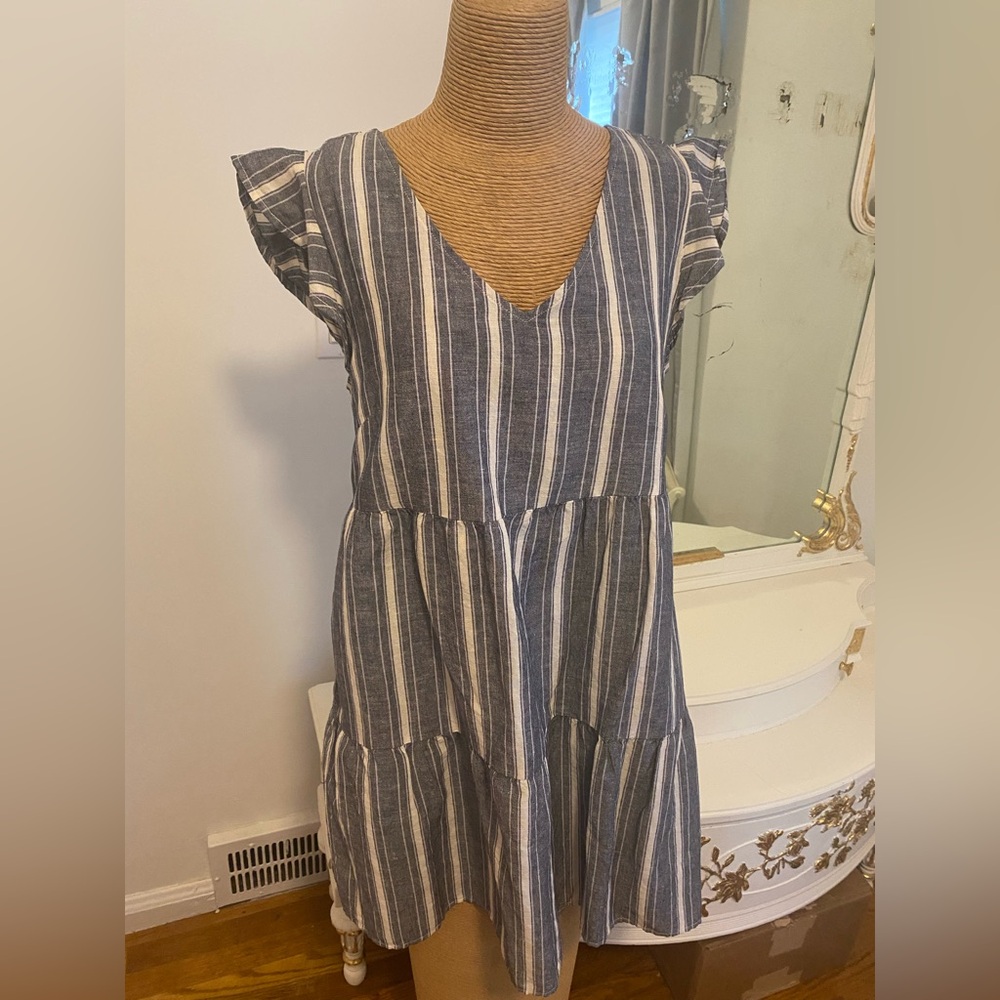 Goodthreads Navy and White Striped Midi Dress